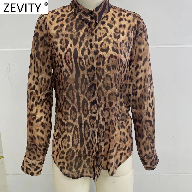 Zevity เสื้อเบลาส์ผ้าชีฟองพิมพ์ลายเสือดาวสำหรับผู้หญิงออฟฟิศแขนยาวมีกระดุมเสื้อแนวสตรีทเสื้อ LS9949เก๋ๆ