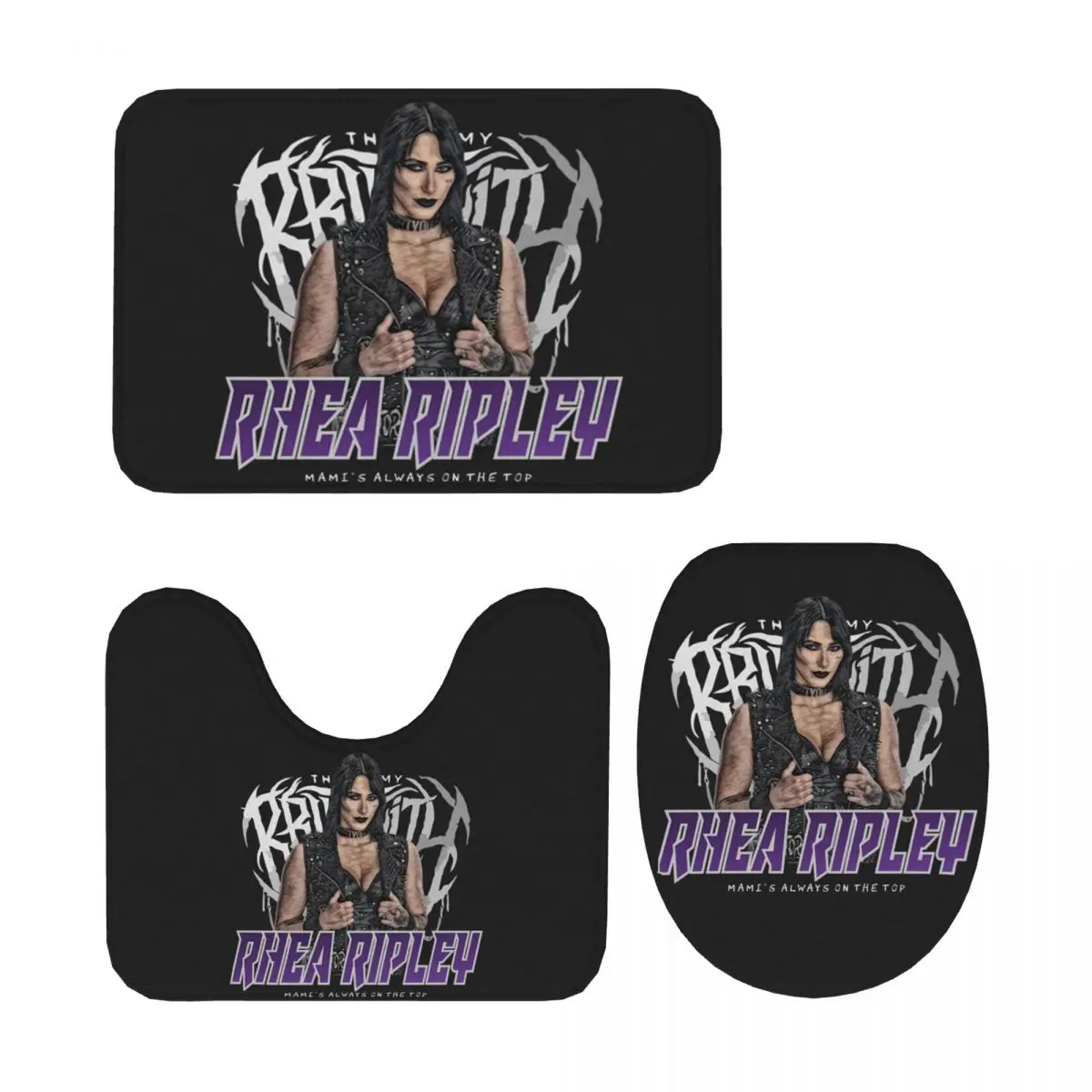 

Rhea Ripley Mami's On Top, 3-х предметный коврик для ванной, набор для ванной комнаты, крышка для унитаза, домашний декор, нескользящий ковер, напольный коврик