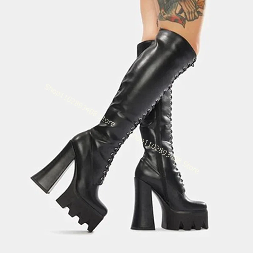 Black Round Toe Platform Boots Wedges Heel Cross Band Side Zipper Solid Women Spring New Fashion Shoes 2023 Zapatos Para Mujere