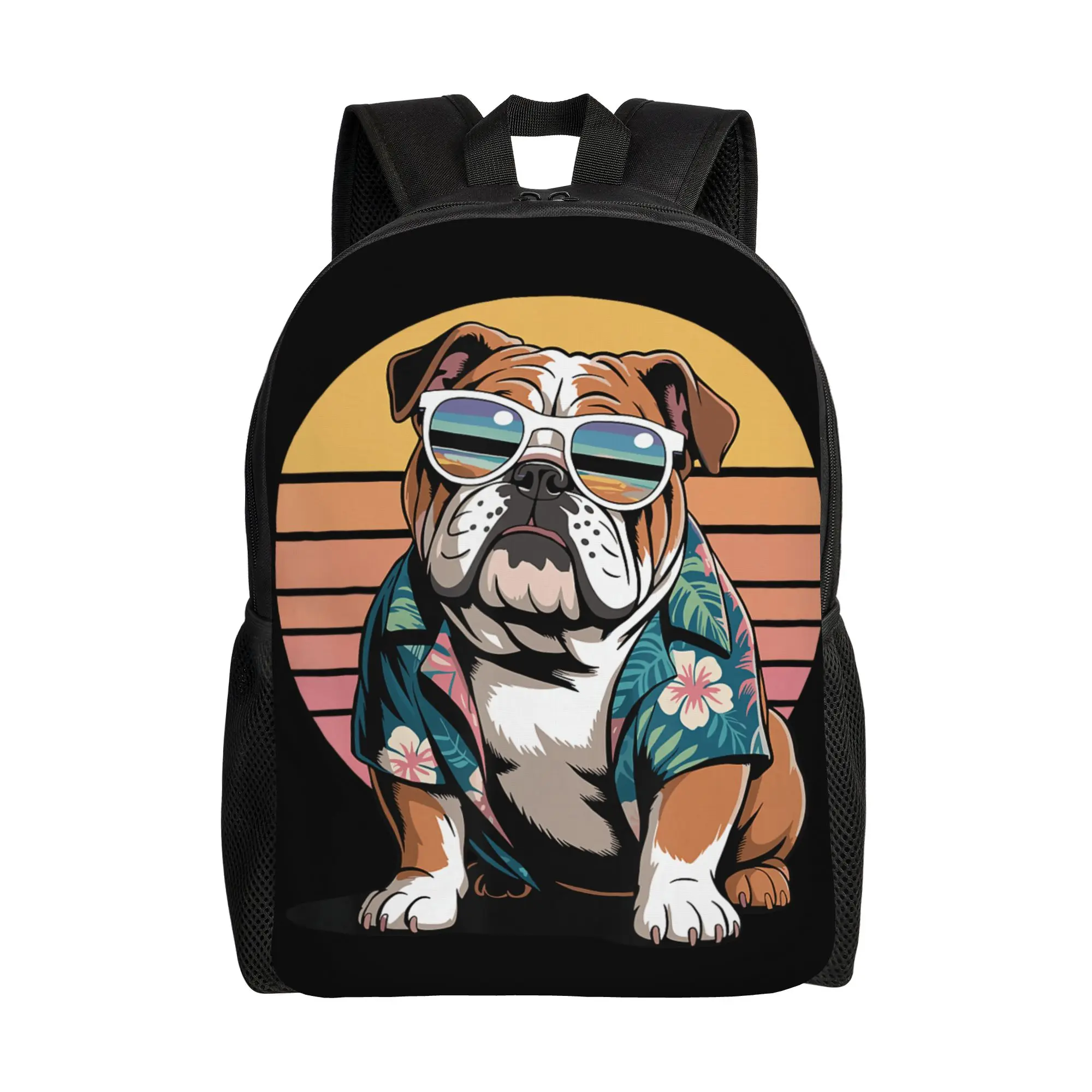 English Bulldog Sunglasses Hawaiian Beach Summer Backpack Casual Backpacks Women Men Camping Breathable School Bags High Quality