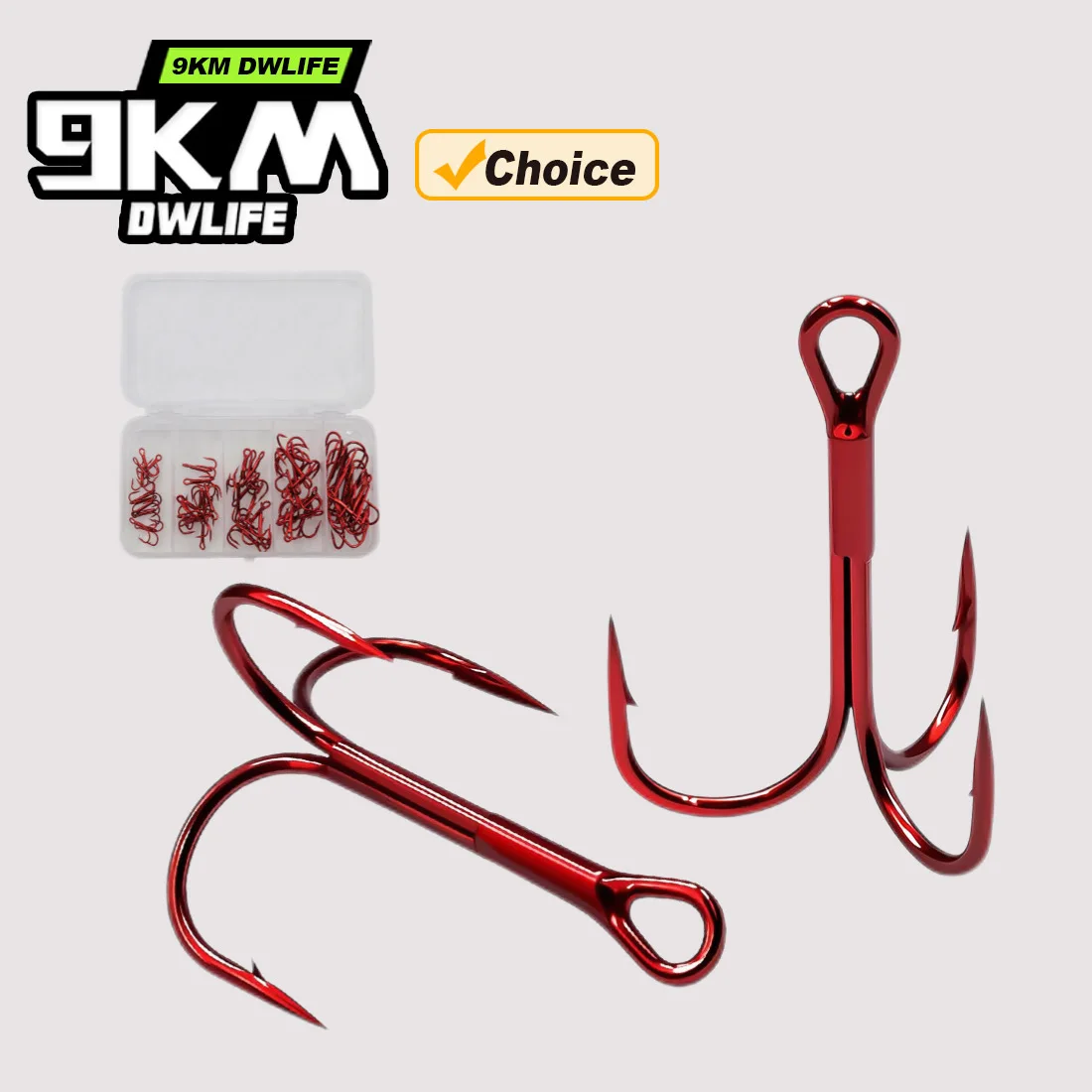 9KM Anzuelos Triples Acero al Carbono – Rojos para agua dulce y salada