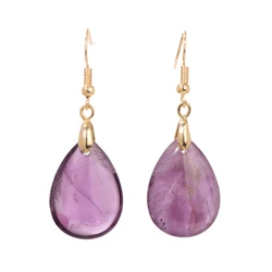 Natural Amethysts Earrings Water Drop Shape Quartzs Labradorite Tiger Eye Stone Charm Eardrop Dangle Earrings For Women Jewelry