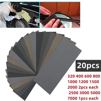 20pc 사포 세트 320-7000 그릿 샌딩 페이퍼 목재 금속 연마 자동차용, 물/건조 연마 사포