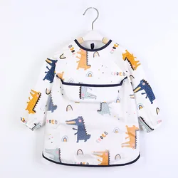 Baby Kinder Kleinkind Langarm Schal Wasserdichte Kunst Smock Fütterung Bib Schürze Tasche Infant Jungen Mädchen Spucktuch Bandana Lätzchen