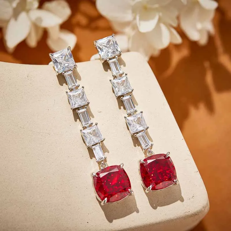 

Fashion Sparkling Red Yellow Cubic Zircon Ice Flower Cut Drop Earrings Women Ladies Evening Dress Accessories Party Jewelry