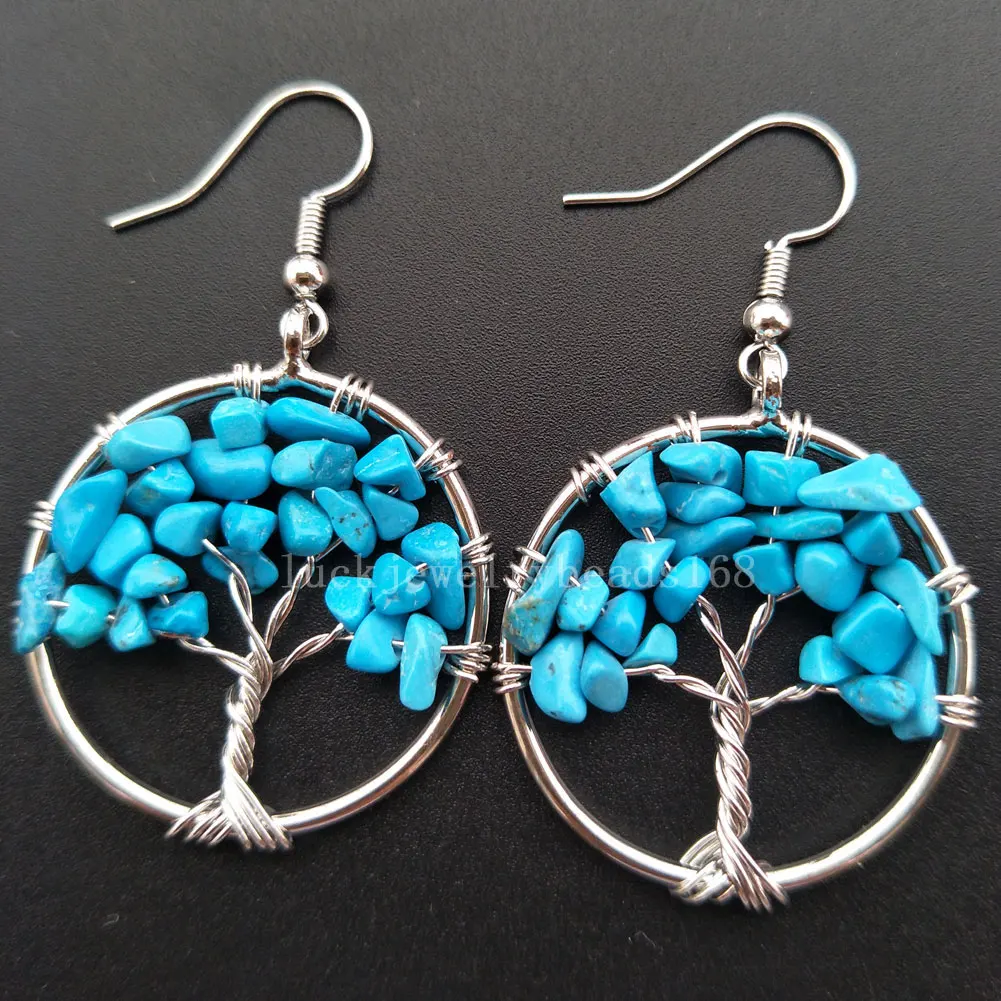 Labradorite Jaspe Wire Wrap Tree Beads Earring WB594B