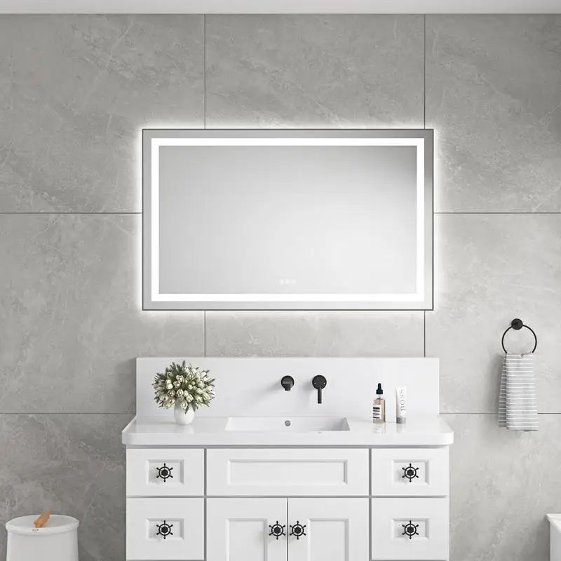 

48x30 Inch LED Bathroom Mirror, Wall-Mounted Vanity Mirror, Aluminum Frame, Anti-Fog, Memory Function, 3 Color Options,