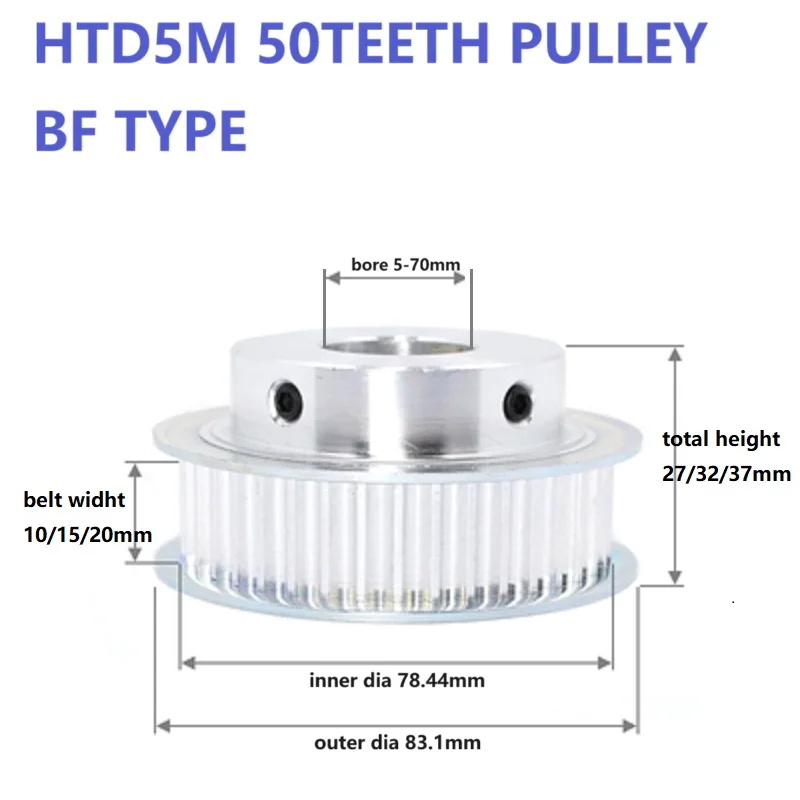 

50Teeth HTD5M Belt Pulley Bore 5 6 8 10 12 30 Belt Wheel Timing Pulley Aluminum Alloy Timing Belt Pulley For Belt Width 10 15 20