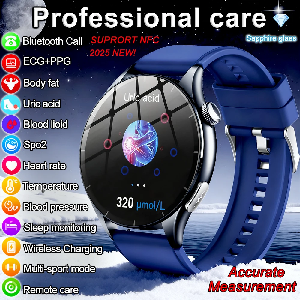 

2025 New Health Analysis ECG+PPG Smart Watch Body Fat Uric Acid Blood Pressure Heart Rate Tracker NFC Smartwatch For Android IOS
