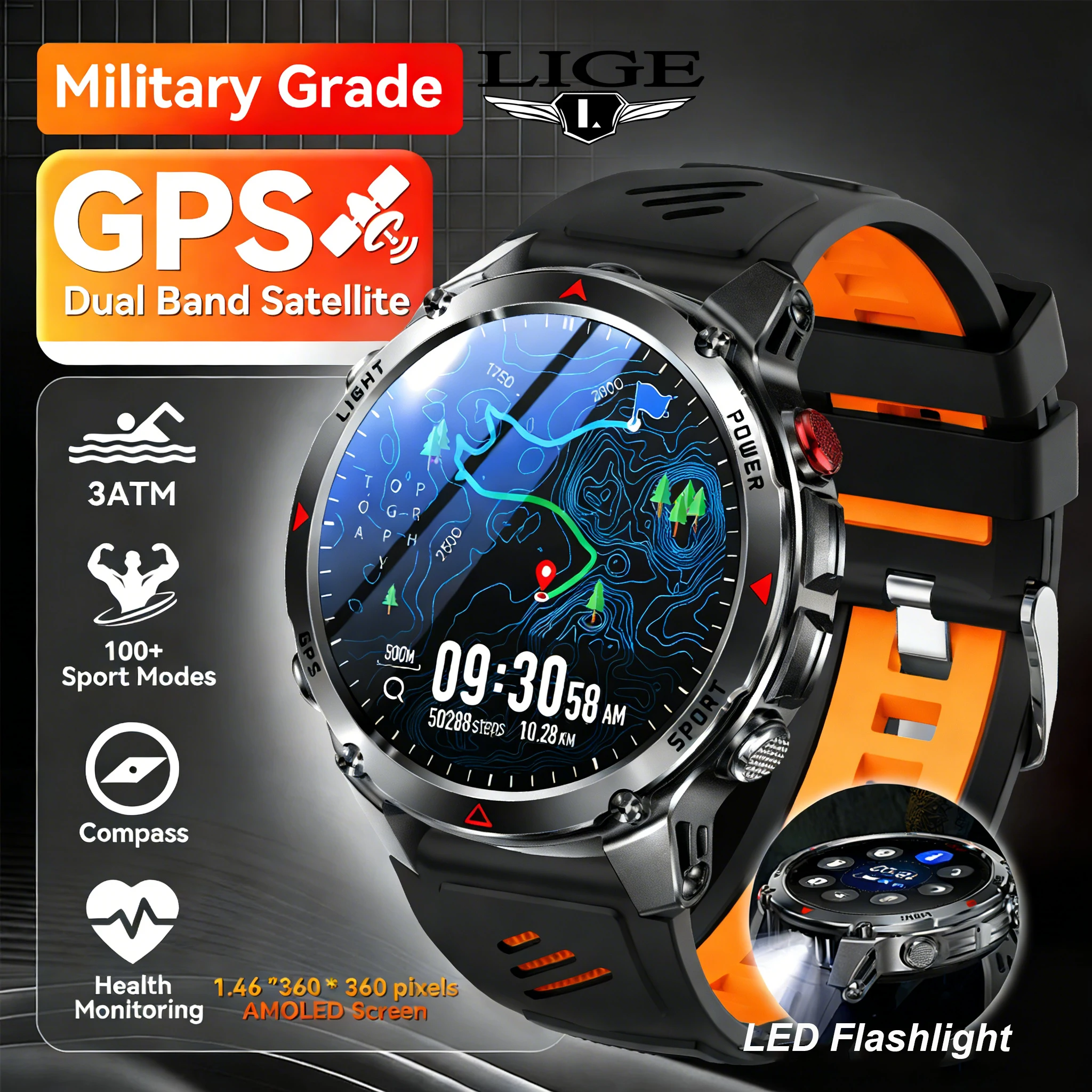 

Новые профессиональные спортивные умные часы для мужчин, для активного отдыха, бега, с GPS-трекером, компасом, альтиметром, водонепроницаемые (3ATM), спортивные смарт-часы