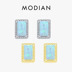 MODIAN Vintage Charm Female Opal Ear studs Real 925 Sterling Silver Rectangle Gemstone Stud Earrings For Women Fine Jewlry Gifts