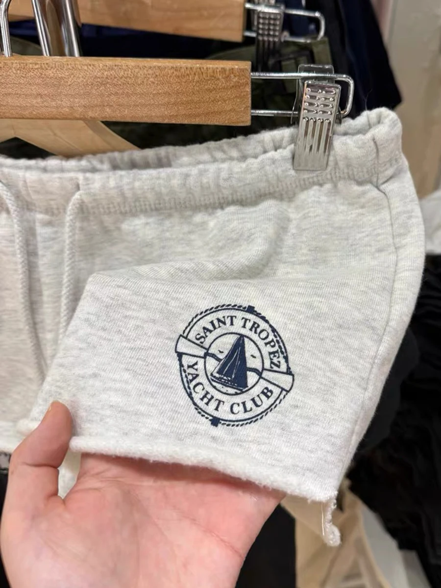 Short de sport imprimé voilier pour femme, taille élastique, décontracté, en coton, Harajuku, Vintage, Streetwear, été