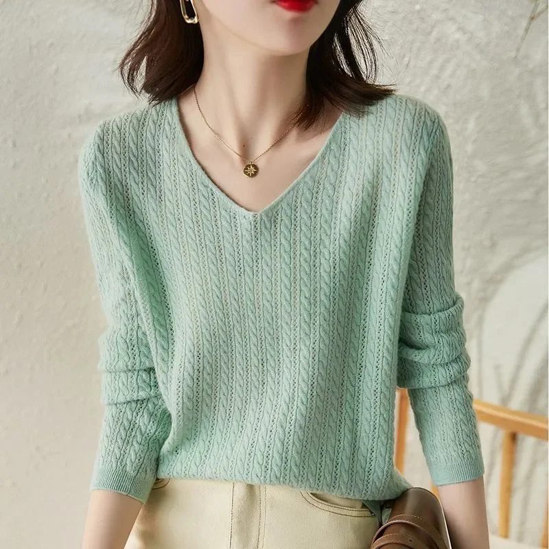 

Women Sweater Spring Autumn Knitted Pullovers V-neck Slim Fit Bottoming Shirts Solid Soft Knitwear Jumpers Knitwear Basic Sweate