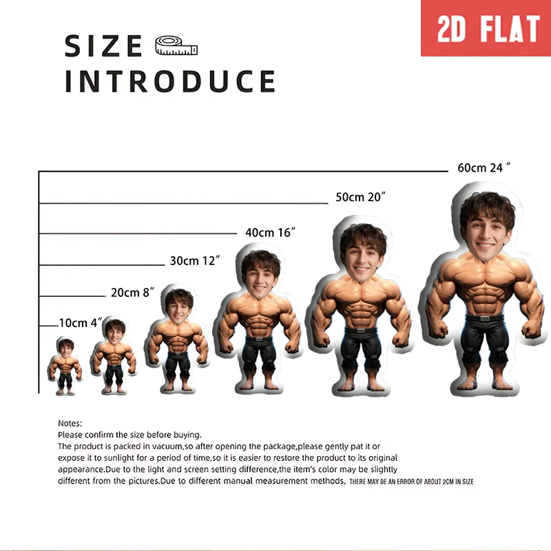 Personalized Photo Customization: Muscular Bodybuilder Character Custom Shaped Face Pillow, 3D Realistic Graphic Huggable Cushio
