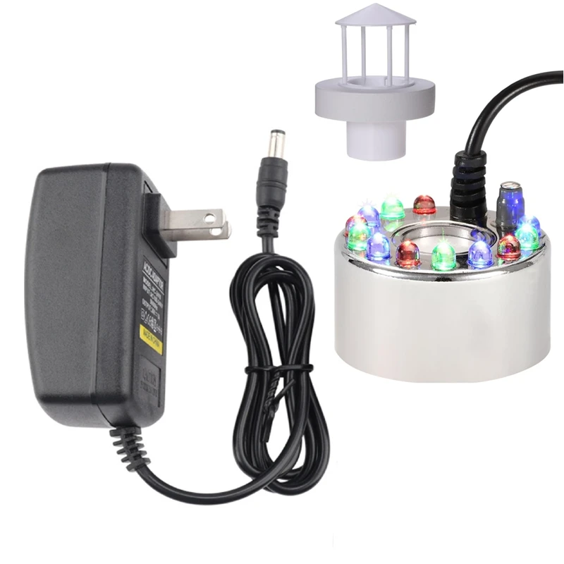 Ultrasonic Mist Maker, Splash Guard Float 12 LED Color Lights Mini Mister Water Tank Fog Machine US Plug