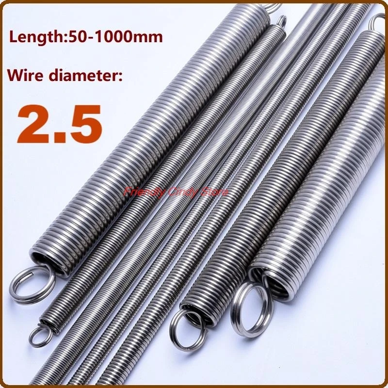 304 Stainless Steel Pull Spring Double Loop Closed Hook and Loop, Wire Dia 2.5mm, Length 350-1000mm, 304 Tension Spring Customiz
