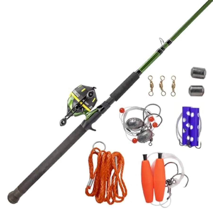 

Комплект для рыбалки 606 Big Cat: катушка Spincast и телескопическое удилище 7 футов (2 секции), средней мощности, умеренно-быстрого строя, зеленый цвет.