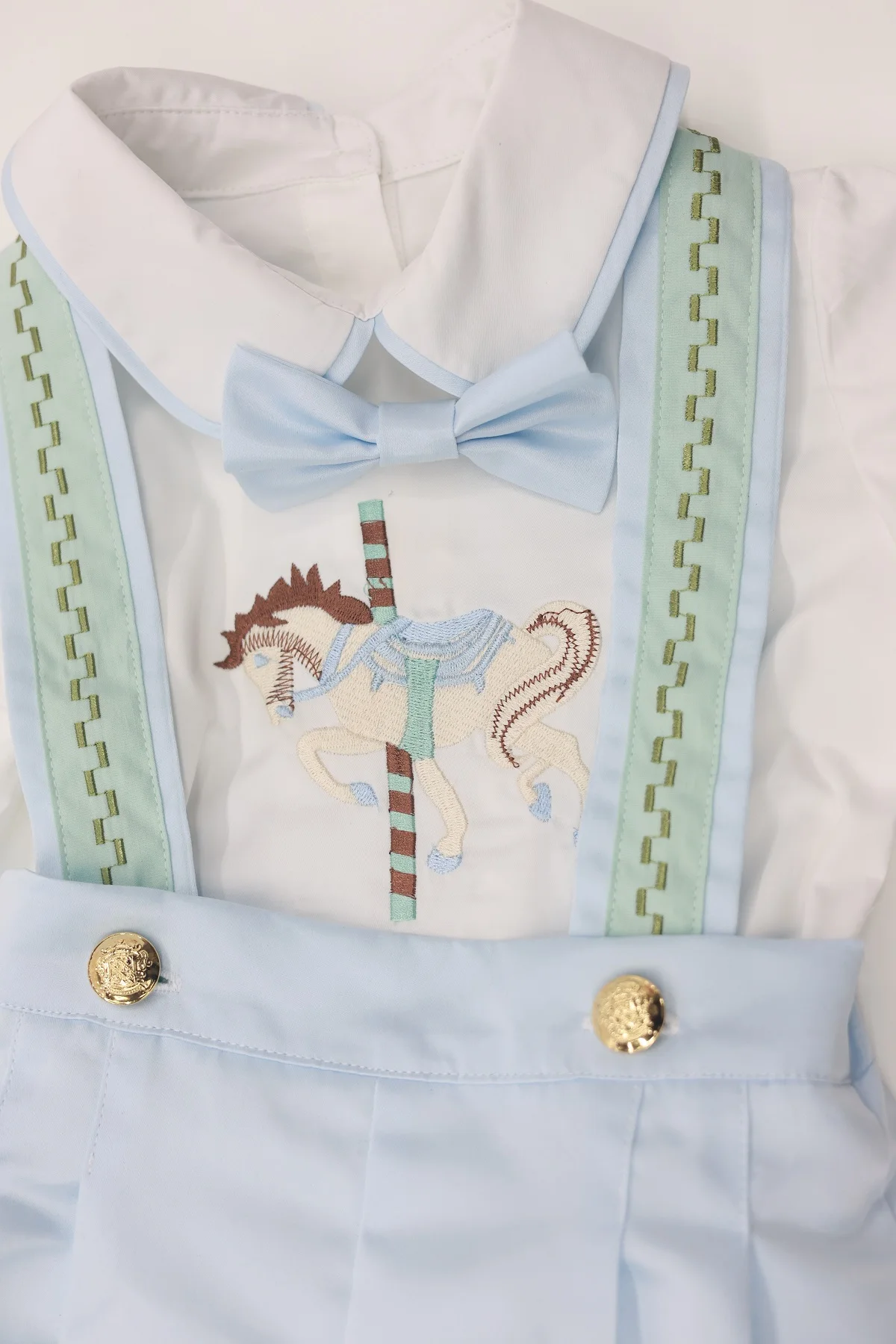 0-6Y Boy Summer Horse Embroidery Blue Outfit Suit for Easter Eid Birthday Holiday Photography B131