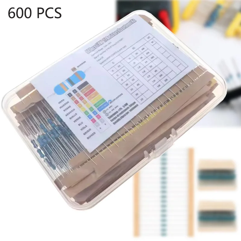 Metal Film 1 4W Film Resistor 300 600Pcs 4W Metal 10R 1M Resistance 1 0 25W Resistor Kit 1M Resistance Assorted Kit 30 Values As