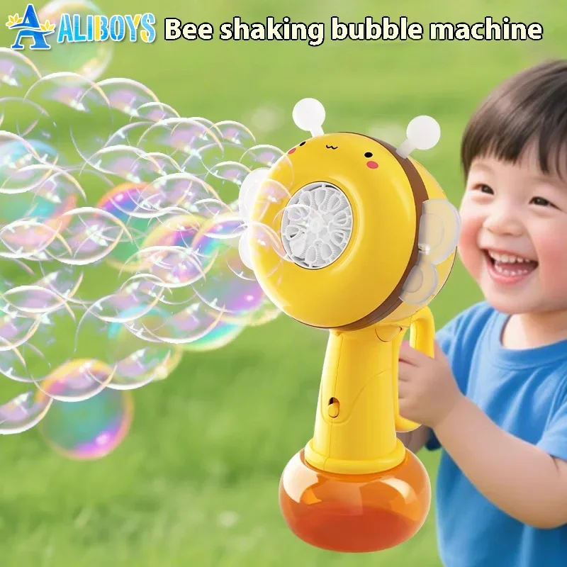يده النحل فقاعة بندقية التلقائي تهز رئيس الصابون فقاعة منفاخ آلة في الهواء الطلق لعبة طفل فتاة لعبة حفل زفاف هدية الكريسماس