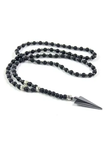 6mm Black Obsidian Hematite Arrow Pendant Necklace for Men and Women