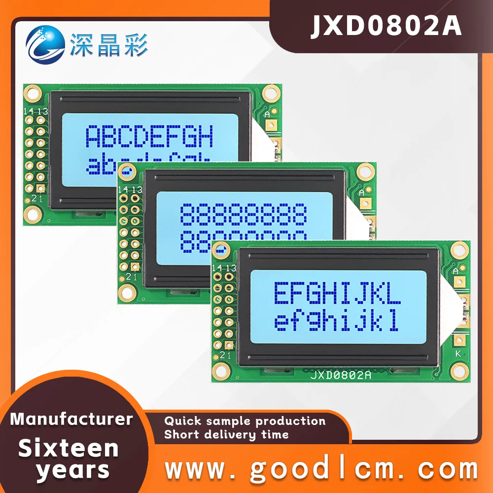 

Parallel 0802 small-sized character dot matrix screen JXD0802A STN grey Positive High brightness clearness language LCMmodule