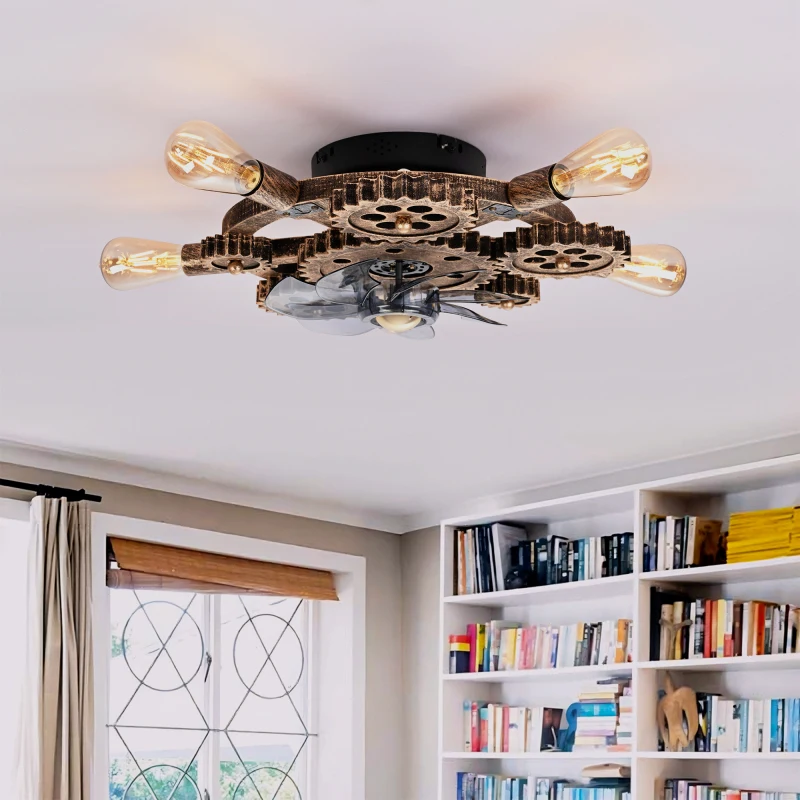 الرجعية مروحة السقف مزرعة نمط قفص صناعي 7 شفرات مروحة التحكم عن بعد عكسها المحرك لغرفة النوم غرفة المعيشة المطبخ #1