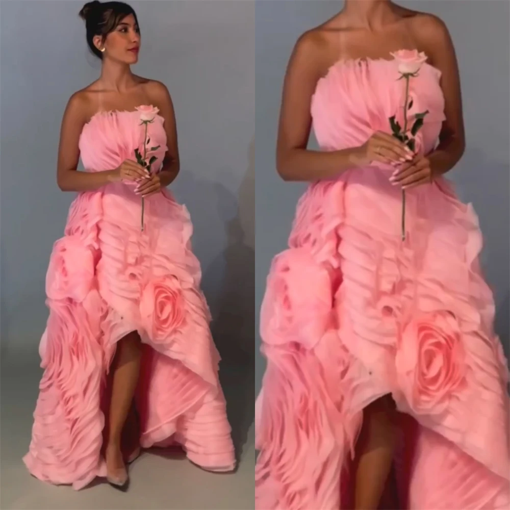 

Customized es Elegant Strapless Ball gown Celebrity Flowers Fold Chiffon Occasion Evening Gown vestidos de ocasión formales