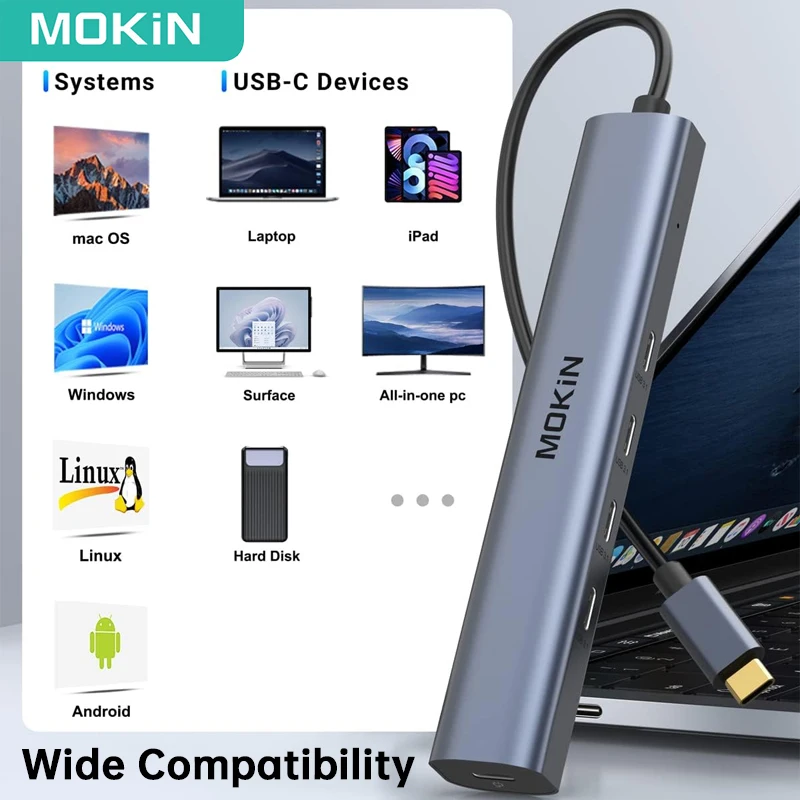 MOKiN USB Type C Hub 10Gbps USB C Splitter PD100W Charging for Tablets Laptops PC Accessories MacBook Pro/Air iPad Phone Surface