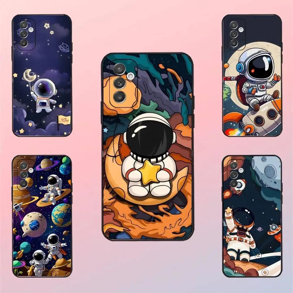 

cartoon astronaut Phone Case For Samsung S 25,24,23,22,30,21,10,9,Ultra,Plus,Lite,FE,4,5 G Black Soft Case