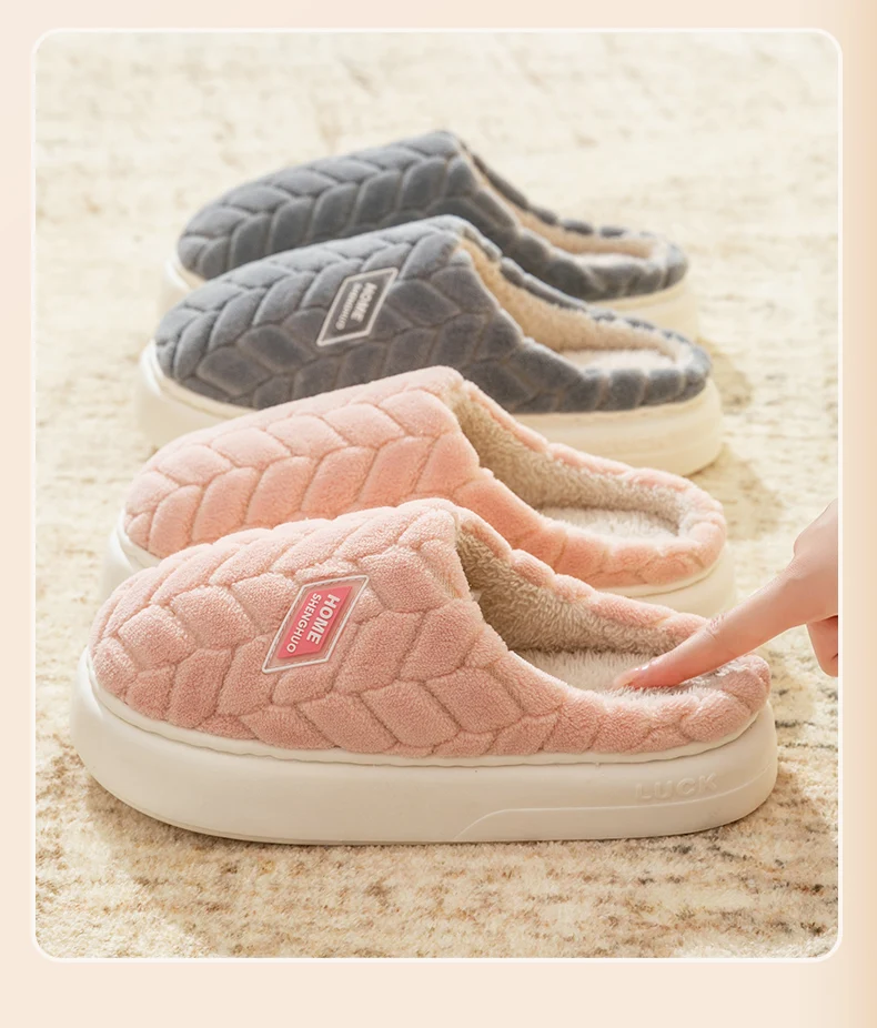 Warme Winter-Hausschuhe für Männer und Frauen, weiche, flauschige, mit Fleece gefütterte Schuhe, dicke Plattform-EVA-Sohle, rutschfeste Indoor-Schlafzimmer-Mules. – Detail 12