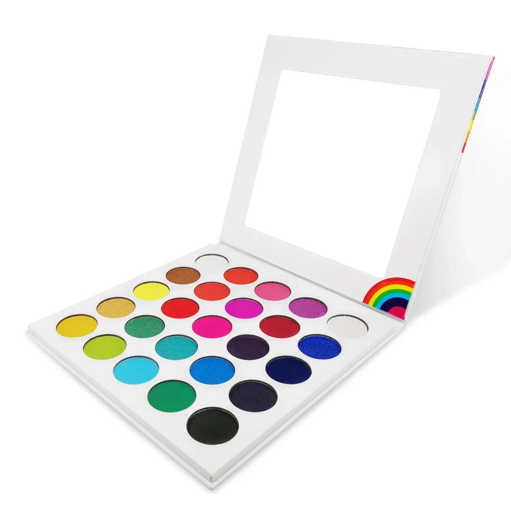 

Private Label Eyeshadow Custom Bulk 25-colors White Paper-tray Rainbow Shimmering Matte Glitter Pigment Waterproof Makeup Beauty