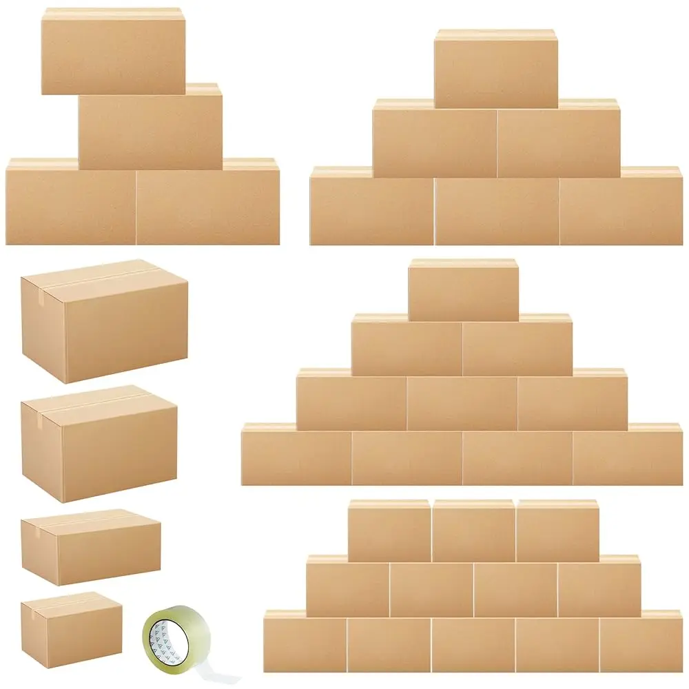 

32 Pack 4 Sizes Shipping Boxes Mailers Corrugated Cardboard Box Kraft Mailing Boxes Small Packing Box with Packaging Tape fo