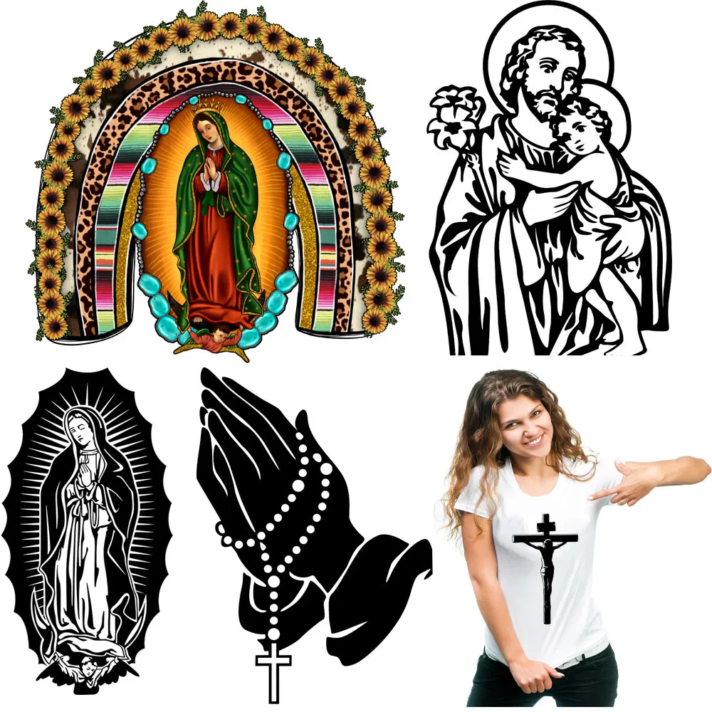 Mary Guadalupe Catholic Iron On Patches Heat Transfer Vinyl Thermal Transfer DIY Thermal Sticker On Clothes Applique Washable