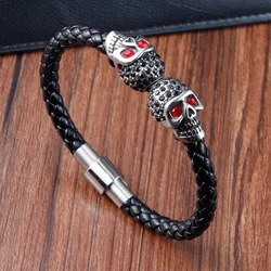 Pulsera de acero inoxidable para hombre, brazaletes de cuerda hechos a mano, cuero negro Vintage, garra de dragón, joyería Punk, accesorios de regalo