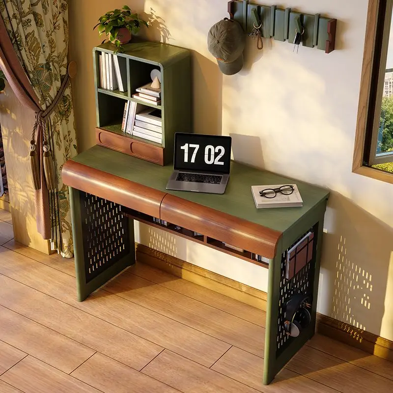 French antique solid wood computer bookshelf integrated hole board with drawer