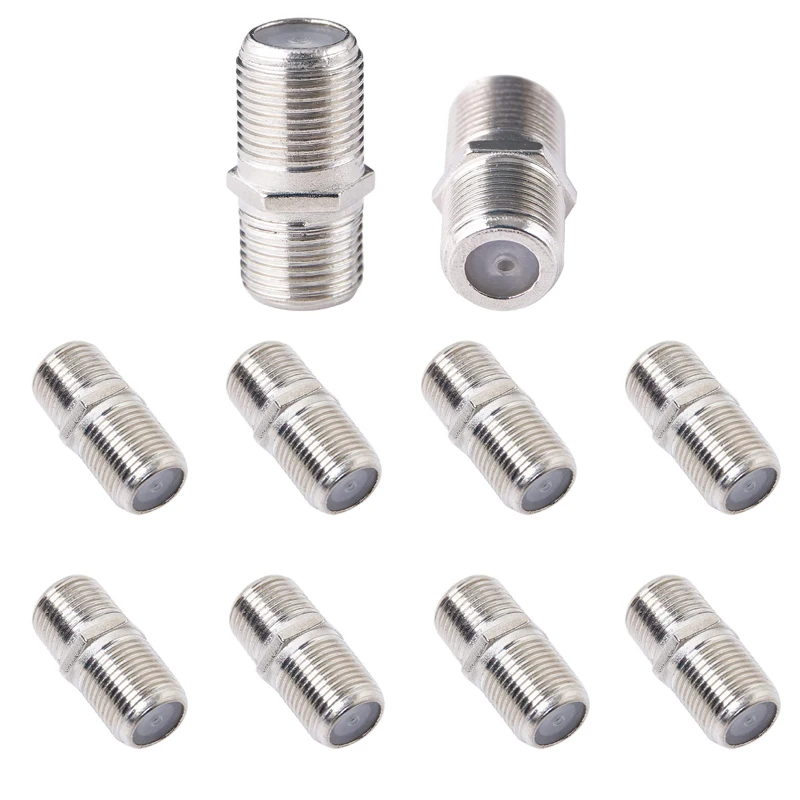 10 Peças de Extensor de Cabo Coaxial RG6, Adaptador F-Type Prateado Fêmea para Fêmea para Cabos de TV, Receptor de Satélite, VCR etc.