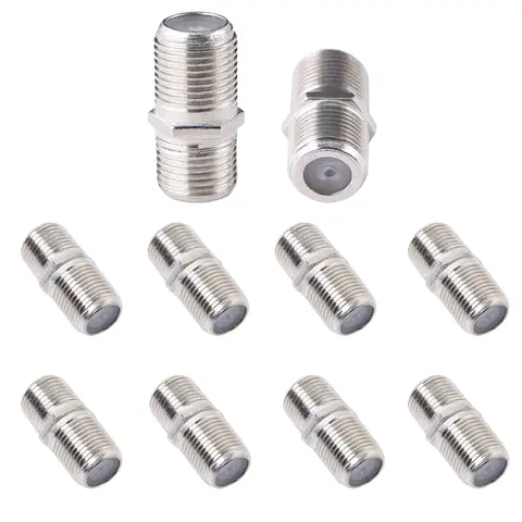 10 Pcs RG6 Coax Cable Extender F-Type Silvery Plated Adapter Female to Female for TV Cables, Satellite Receiver, VCR ect.