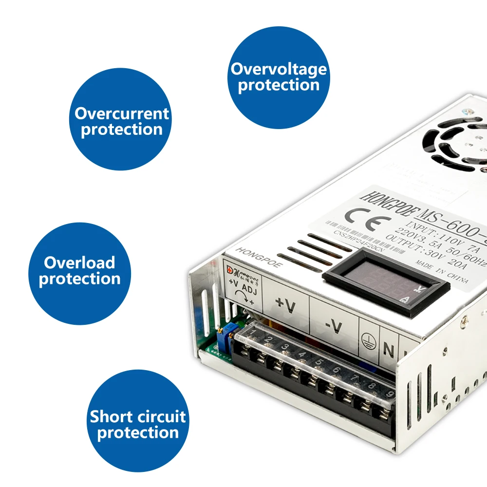 Digital Display 500W 600W 1000W 1500W Adjustable Power Supply 0-12V 15V 24V 27V 30V 36V 48V 60V 72V 85V 90V 100V 110V 150V 200V