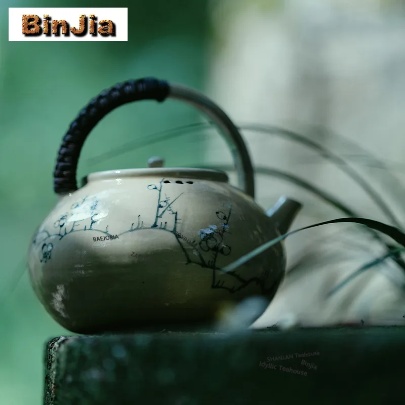 450ml Powder Yin Blue-and-white Boiling Water Kettle Large Capacity Tea Making Pot Flower Tea Kettle Tea Ceremony Accessories