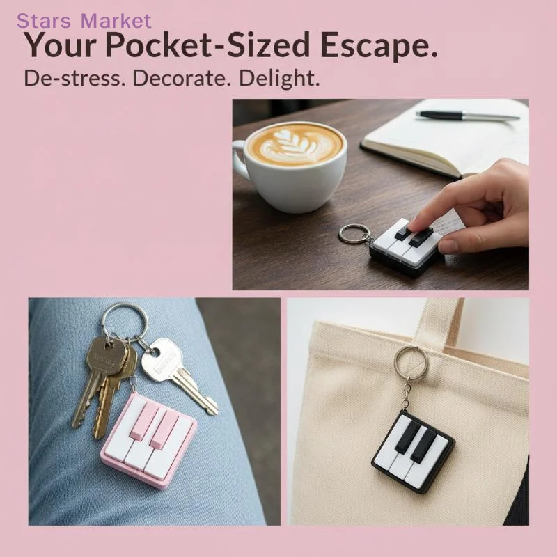 New 3D Printed Mini Piano Keyboard Clicker Fidget Toy Sensory Stress Relief Keychain Office Desktop Decor Souvenir Gift