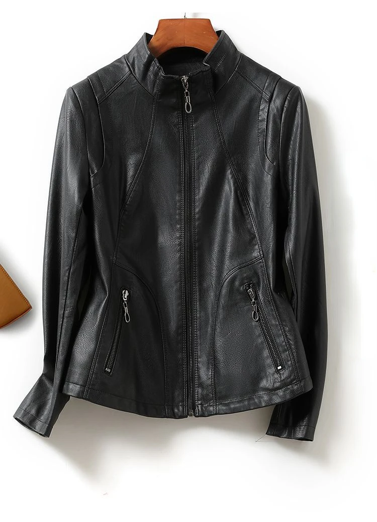 

Spring and Autumn New Women's Leather Jacket Standing Collar Slim Fit Commuting Jacket