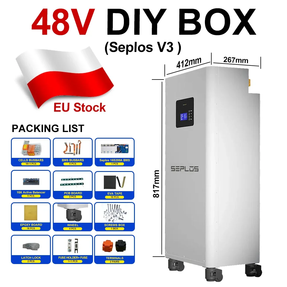 Seplos 3.0 Versie 48V Batterij Lifepo4 Case Diy Kits Smart Bms 51.2V 280ah Bt Lcd 2a Actieve Balancer Lithium Case Assembleren Doos
