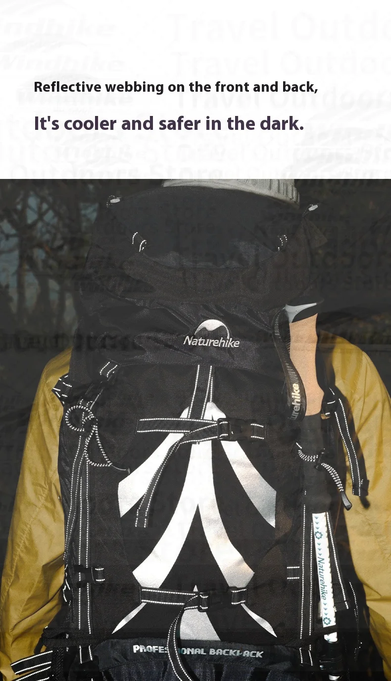 Naturehike 70+5L Camping Rucksack Wandern Große Kapazität Rucksack Ultraleichte Reisetasche W/Aluminium Legierung Rahmen Wasserdichte Abdeckung – Detail 11