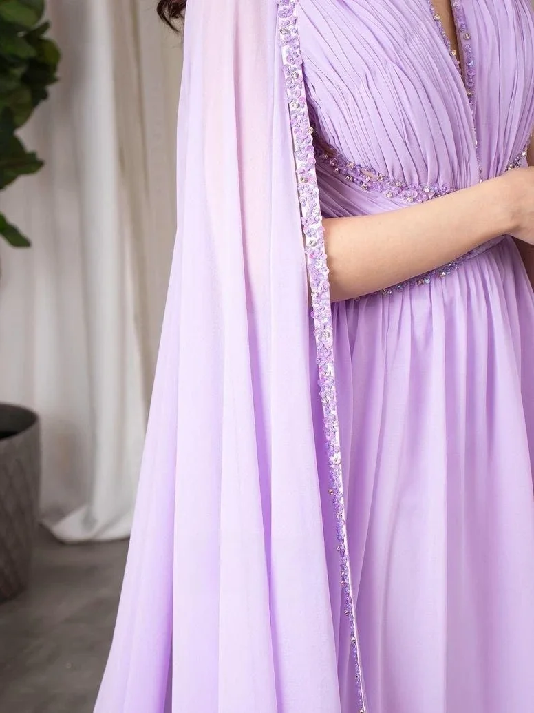 Merida Chiffon Beads Sequins Prom Dresses Watteau Train Ruched A-Line Floor-Length Saudi Arabia Elegant Party Dresses 2023