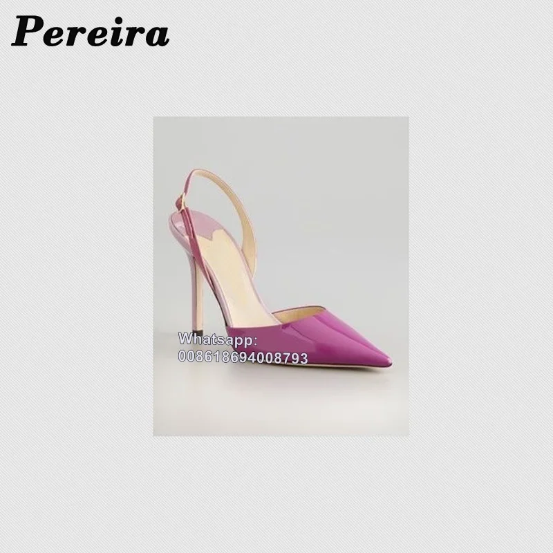 Pereira Patent Leather Slingback Sandals Pointy Toe  Ankle Buckle Cut Out Women Shoes On Heels Thin High Heel Pumps