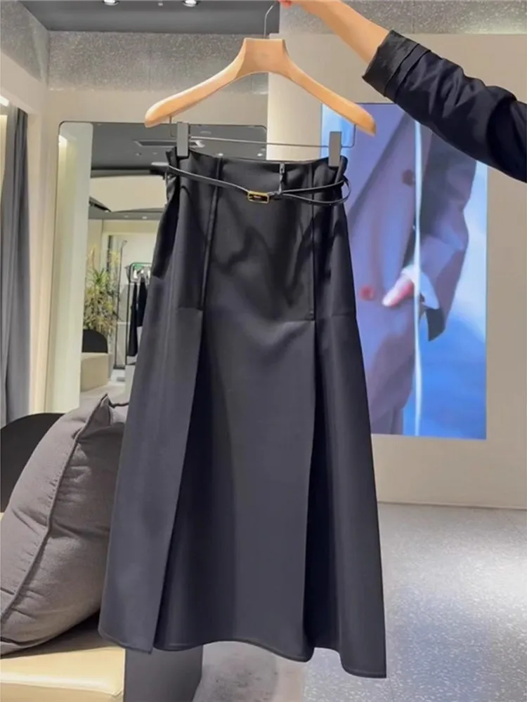 

Повседневная юбка трапециевидной формы с высокой талией, женская осенняя высококачественная универсальная утягивающая драпированная юбка-зонтик