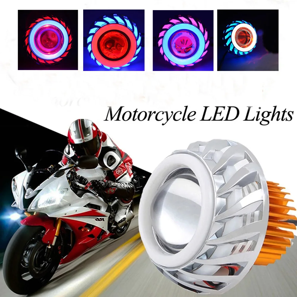 

NSXINQI 1PCS Motorcycle Headlight LED Projector Lens Dual Halo Angel Devil Eye Spot Light Motocicleta Lights