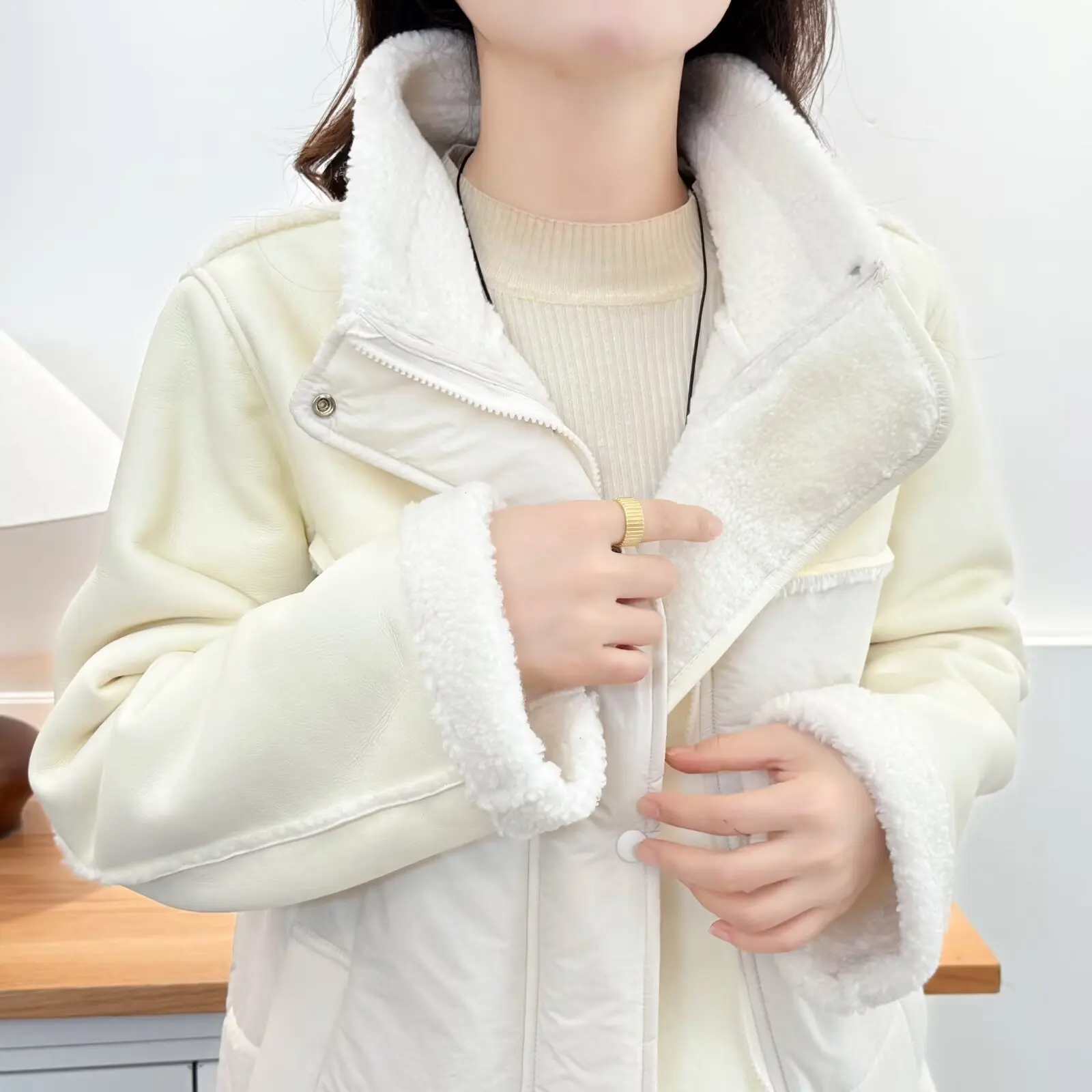 XXXXL Mode Plus Größe Damen Parkas Winter Neue Stilvolle Lammfell Fleece Patchwork Stehkragen Gepolsterte Jacke Warmer Mantel 2256