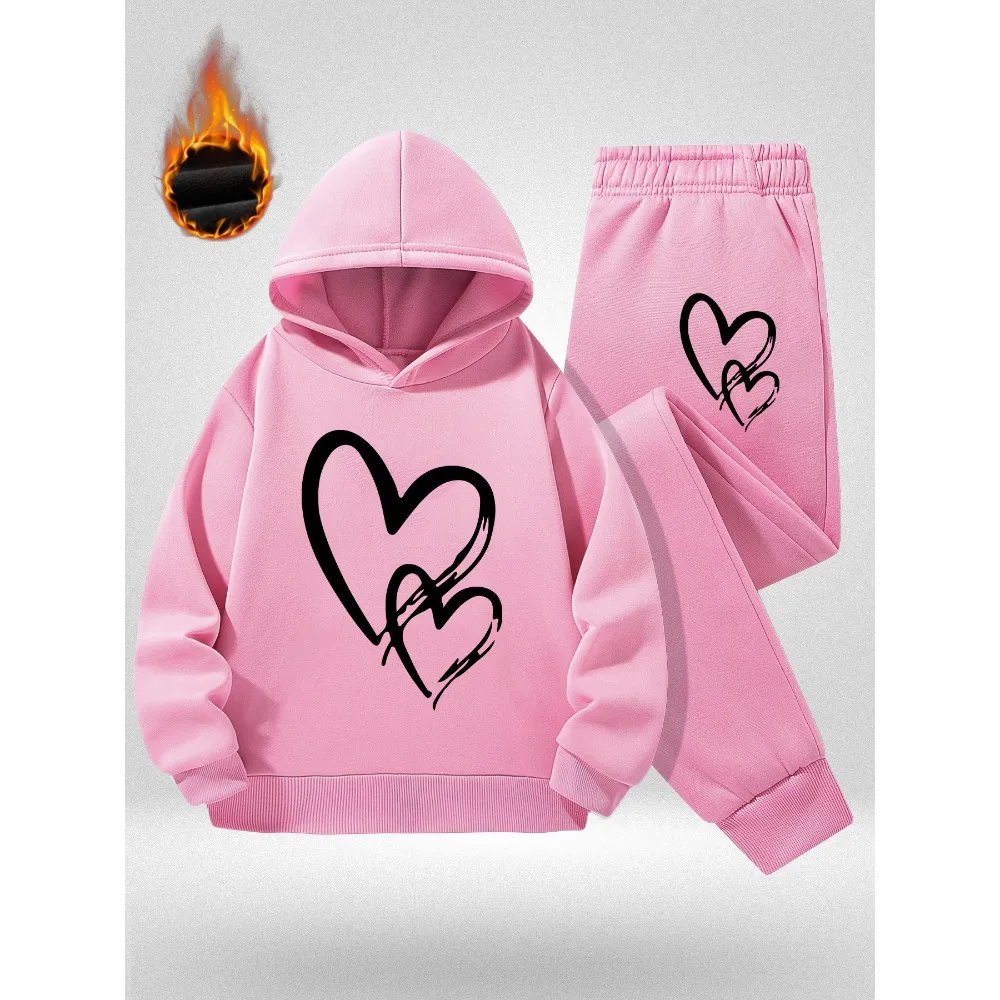 Thickened Warm Clothing for Girls Featuring  Print Series This Autumn And Winter Fleece Sports Set Is Perfect for Gifts